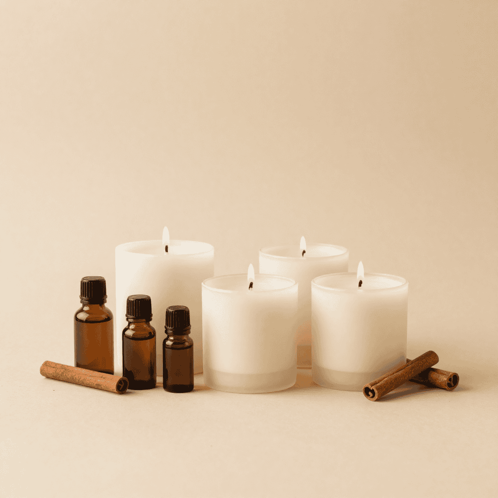 Candle making workshop setup with materials